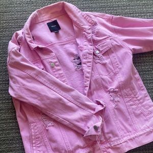 Pink Distressed Denim Jacket